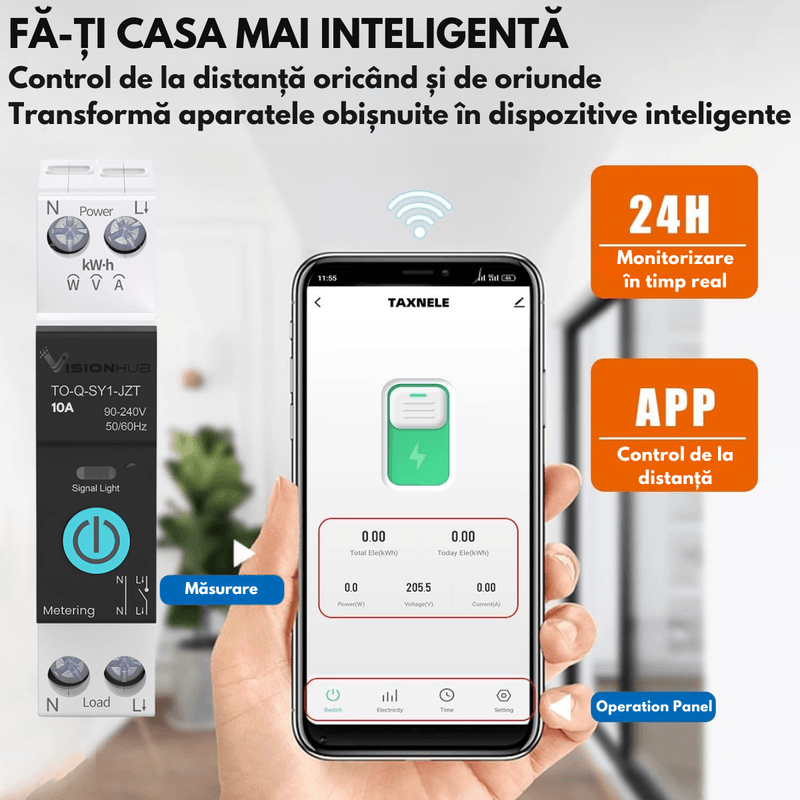 Casa si Gradina - Electrice - Smart Home - Centrale si module smart home - Siguranta Inteligenta Smart-WiFi, Contor Energie, 10A–Monitorizare Consum, Control Distanta, VisionHub®,Smart Life/Tuya - Infinity.ro