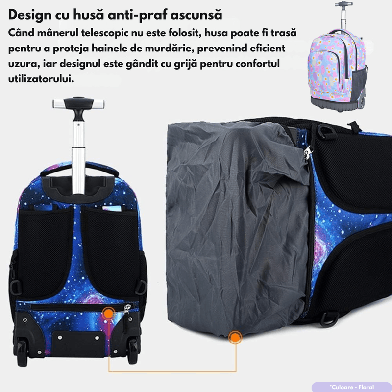 Sport si Outdoor - Articole de voiaj - Rucsacuri - Ghiozdan Troler Multifunctional Rotile, Rucsac Capacitate Mare, Fete, Baieti, Roti Rezistente, Compartimente multiple - Infinity.ro