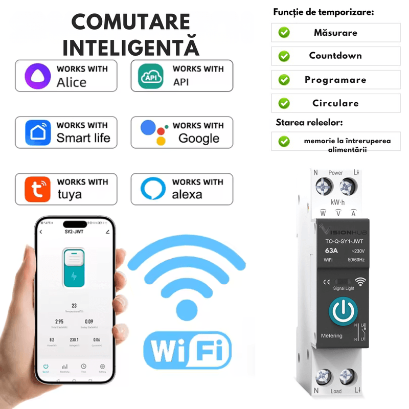 Casa si Gradina - Electrice - Smart Home - Centrale si module smart home - Siguranta Inteligenta Smart-WiFi, Contor Energie, 63A–Monitorizare Consum, Control Distanta, VisionHub®, Programare - Infinity.ro