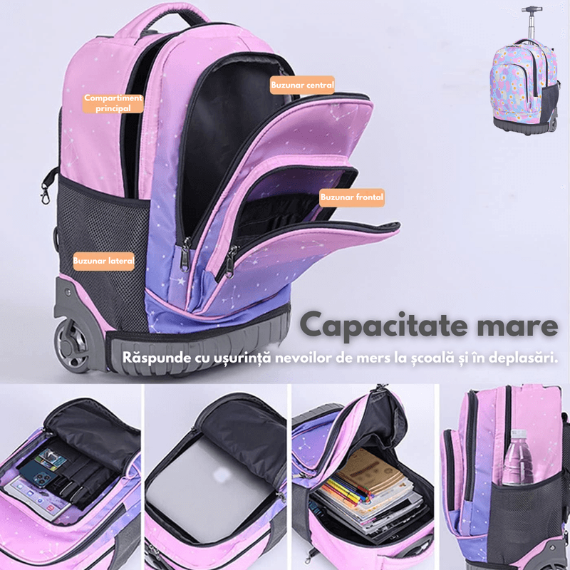 Sport si Outdoor - Articole de voiaj - Rucsacuri - Ghiozdan Troler Multifunctional Rotile, Rucsac Capacitate Mare, Fete, Baieti, Roti Rezistente, Compartimente multiple - Infinity.ro