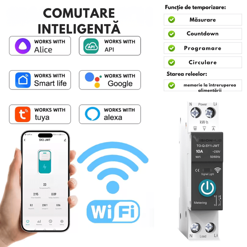 Casa si Gradina - Electrice - Smart Home - Centrale si module smart home - Siguranta Inteligenta Smart-WiFi, Contor Energie, 10A–Monitorizare Consum, Control Distanta, VisionHub®,Smart Life/Tuya - Infinity.ro