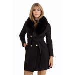 Fashion, accesorii si bijuterii - Femei - Imbracaminte femei - Paltoane si trenciuri femei - Palton dama din lana, croi cambrat, cu guler detasabil din blana ecologica 4XL INTL Negru - Infinity.ro