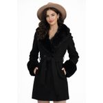 Fashion, accesorii si bijuterii - Femei - Imbracaminte femei - Paltoane si trenciuri femei - Palton negru din stofa cu blana ecologica la guler si mansete S INTL Negru - Infinity.ro