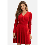 Fashion, accesorii si bijuterii - Femei - Imbracaminte femei - Rochii femei - Rochie scurta din catifea cu sclipici, croi clos si decolteu petrecut S INTL Rosu - Infinity.ro