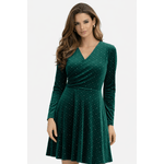 Fashion, accesorii si bijuterii - Femei - Imbracaminte femei - Rochii femei - Rochie scurta din catifea cu sclipici, croi clos si decolteu petrecut L INTL Verde - Infinity.ro