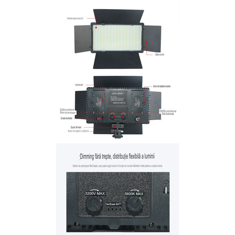 TV, Audio-Video si Foto - Audio profesionale - Echipamente de lumini - Kit Studio Lumina Continua cu 3 Lumini LED tripod, inclus, Arvada® BrightForge LED800PRO - Infinity.ro
