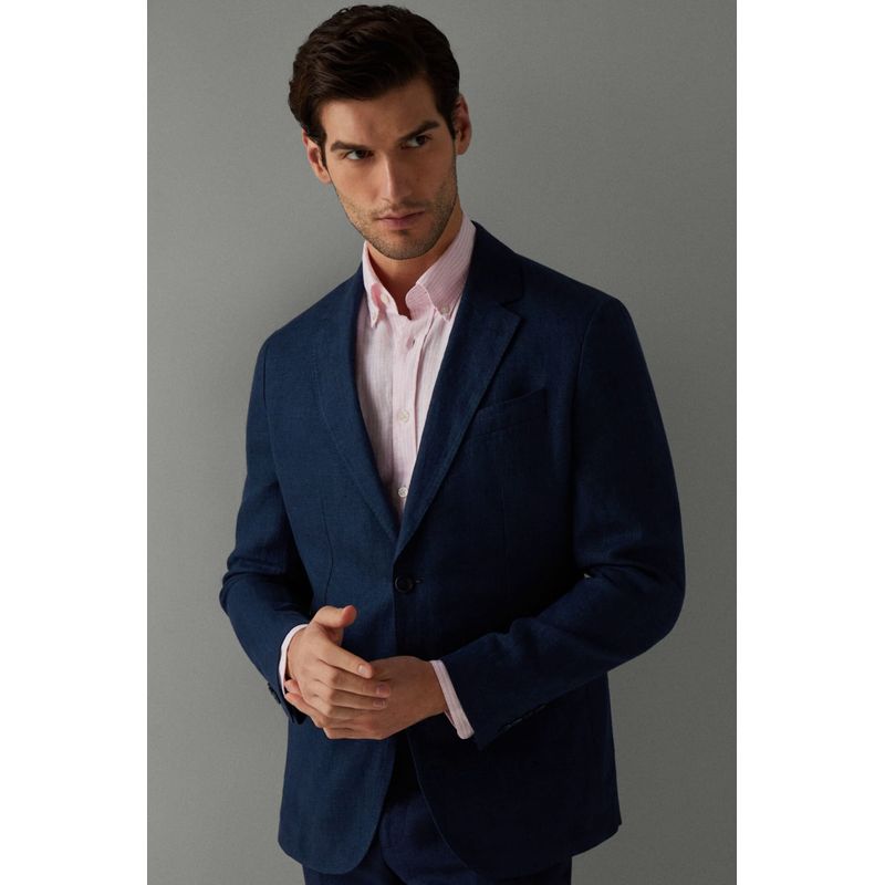 Fashion, accesorii si bijuterii - Barbati - Imbracaminte - Sacouri si veste barbati - Sacou Barbati Hackett London Linen Delave HM443317 S INTL Bleumarin - Infinity.ro