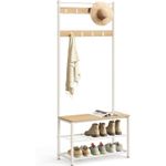 Casa si Gradina - Mobilier - Organizare si depozitare - Cuiere - Cuier hol 3 in 1 cu banca si raft pantofi, cadru metalic si PAL, 70x32x177 cm, stejar si crem - Infinity.ro