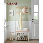 Casa si Gradina - Mobilier - Organizare si depozitare - Cuiere - Cuier hol 3 in 1 cu banca si raft pantofi, cadru metalic si PAL, 70x32x177 cm, stejar si crem - Infinity.ro