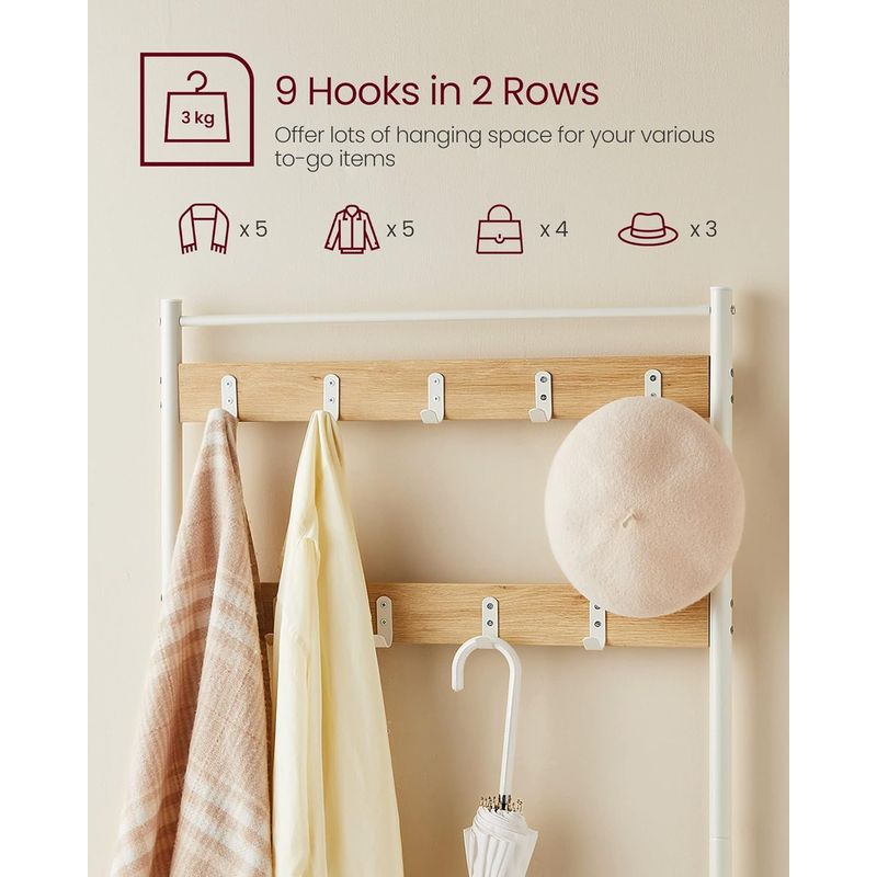 Casa si Gradina - Mobilier - Organizare si depozitare - Cuiere - Cuier hol 3 in 1 cu banca si raft pantofi, cadru metalic si PAL, 70x32x177 cm, stejar si crem - Infinity.ro