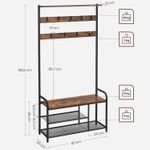 Casa si Gradina - Mobilier - Organizare si depozitare - Cuiere - Cuier hol cu banca si raft pantofi, 9 carlige, cadru metalic, stil industrial, 85x30x181 cm, maro rustic - Infinity.ro