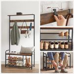 Casa si Gradina - Mobilier - Organizare si depozitare - Cuiere - Cuier hol cu banca si raft pantofi, 9 carlige, cadru metalic, stil industrial, 85x30x181 cm, maro rustic - Infinity.ro