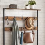 Casa si Gradina - Mobilier - Organizare si depozitare - Cuiere - Cuier hol cu banca si raft pantofi, 9 carlige, cadru metalic, stil industrial, 85x30x181 cm, maro rustic - Infinity.ro