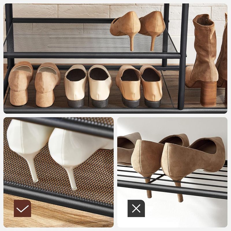 Casa si Gradina - Mobilier - Organizare si depozitare - Cuiere - Cuier hol cu banca si raft pantofi, 9 carlige, cadru metalic, stil industrial, 85x30x181 cm, maro rustic - Infinity.ro