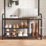 Casa si Gradina - Mobilier - Organizare si depozitare - Cuiere - Cuier hol cu banca si raft pantofi, 9 carlige, cadru metalic, stil industrial, 85x30x181 cm, maro rustic - Infinity.ro