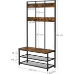 Casa si Gradina - Mobilier - Organizare si depozitare - Cuiere - Cuier hol cu 12 carlige si banca pantofi, cadru metalic, stil industrial, 100x40x186 cm, maro rustic - Infinity.ro