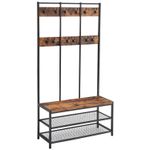 Casa si Gradina - Mobilier - Organizare si depozitare - Cuiere - Cuier hol cu 12 carlige si banca pantofi, cadru metalic, stil industrial, 100x40x186 cm, maro rustic - Infinity.ro