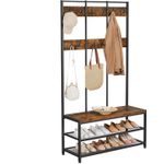 Casa si Gradina - Mobilier - Organizare si depozitare - Cuiere - Cuier hol cu 12 carlige si banca pantofi, cadru metalic, stil industrial, 100x40x186 cm, maro rustic - Infinity.ro