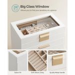 Fashion, accesorii si bijuterii - Femei - Bijuterii femei - Cutii bijuterii - Cutie bijuterii 6 niveluri, cu capac din sticla si 5 sertare, 16x25x29 cm, alb auriu - Infinity.ro