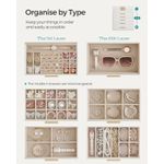 Fashion, accesorii si bijuterii - Femei - Bijuterii femei - Cutii bijuterii - Cutie bijuterii 6 niveluri, cu capac din sticla si 5 sertare, 16x25x29 cm, alb auriu - Infinity.ro