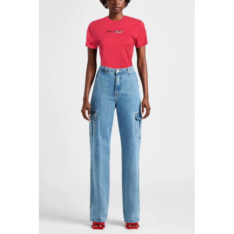 Fashion, accesorii si bijuterii - Femei - Imbracaminte femei - Tricouri si topuri femei - Tricou Dama Karl Lagerfeld 24UW1725496 S INTL Rosu - Infinity.ro