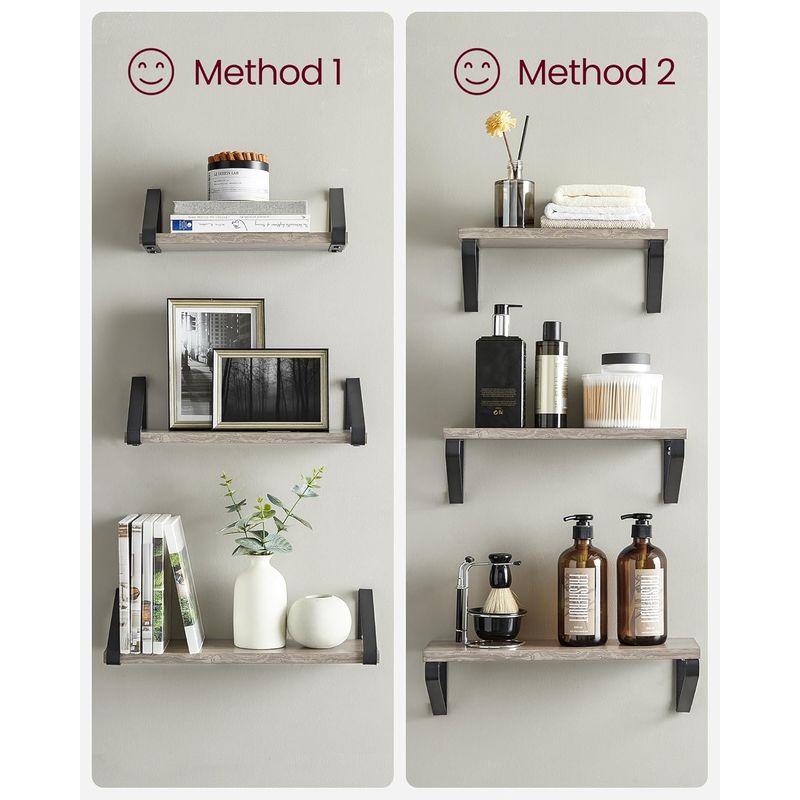 Casa si Gradina - Mobilier - Biblioteci si rafturi - Rafturi - Raft de perete, set 3 bucati 30cm, 35cm si 40cm, 2 moduri de montare, gri si negru - Infinity.ro