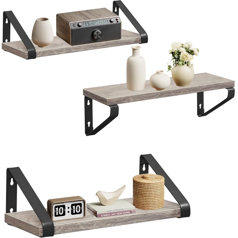 Casa si Gradina - Mobilier - Biblioteci si rafturi - Rafturi - Raft de perete, set 3 bucati 30cm, 35cm si 40cm, 2 moduri de montare, gri si negru - Infinity.ro