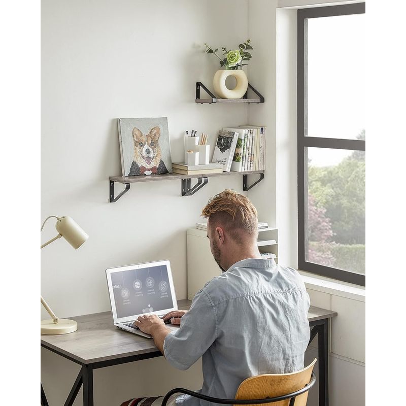 Casa si Gradina - Mobilier - Biblioteci si rafturi - Rafturi - Raft de perete, set 3 bucati 30cm, 35cm si 40cm, 2 moduri de montare, gri si negru - Infinity.ro