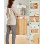 Market - Spalare si intretinere rufe - Uscatoare de rufe si accesorii - Cos de rufe cu capac, 2 compartimente, bambus, 120 l, pliabil, sac textil detasabil, 50x40x61 cm, maro natur - Infinity.ro