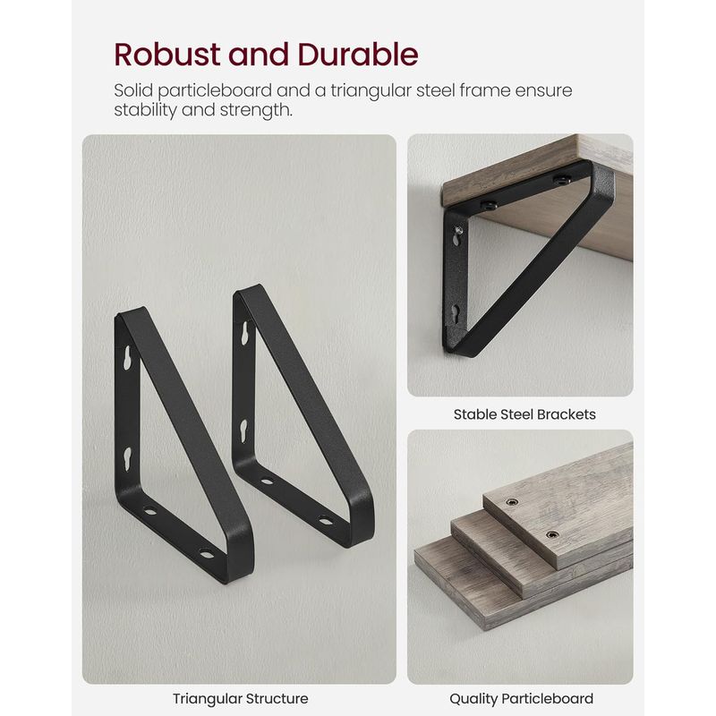 Casa si Gradina - Mobilier - Biblioteci si rafturi - Rafturi - Raft de perete, set 3 bucati 30cm, 35cm si 40cm, 2 moduri de montare, gri si negru - Infinity.ro