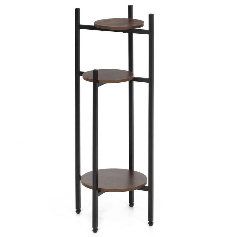 Casa si Gradina - Gradinarit si plante - Plante si ghivece - Ghivece si suporturi - Suport pentru flori, rotund cu 3 polite, structura metalica si MDF, 32x32x81 cm, negru - Infinity.ro