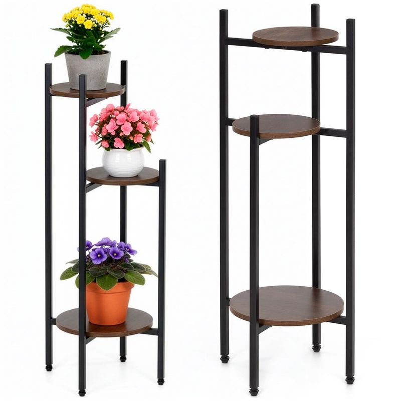 Casa si Gradina - Gradinarit si plante - Plante si ghivece - Ghivece si suporturi - Suport pentru flori, rotund cu 3 polite, structura metalica si MDF, 32x32x81 cm, negru - Infinity.ro