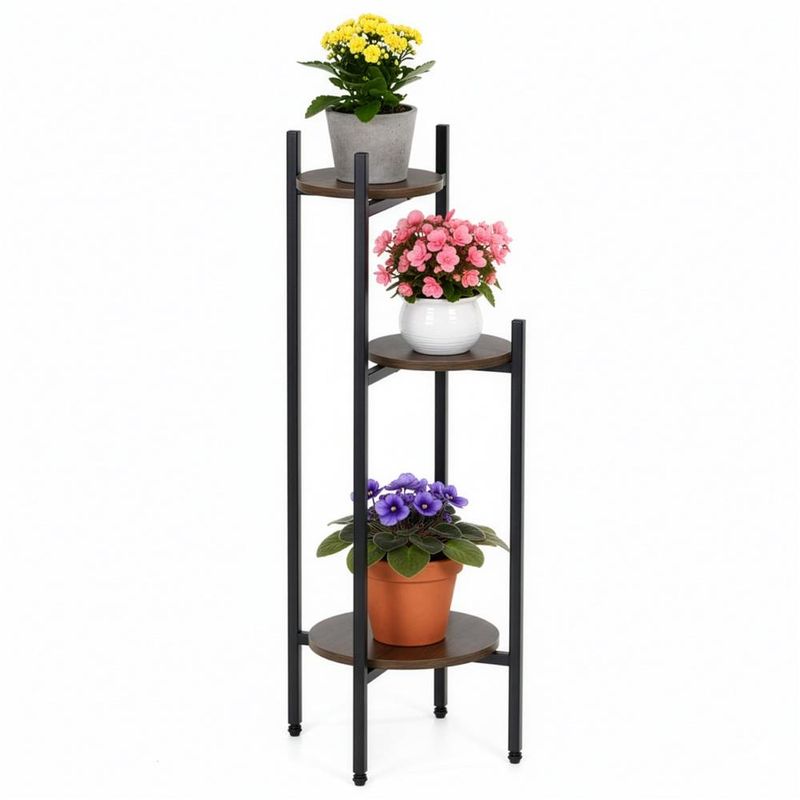 Casa si Gradina - Gradinarit si plante - Plante si ghivece - Ghivece si suporturi - Suport pentru flori, rotund cu 3 polite, structura metalica si MDF, 32x32x81 cm, negru - Infinity.ro