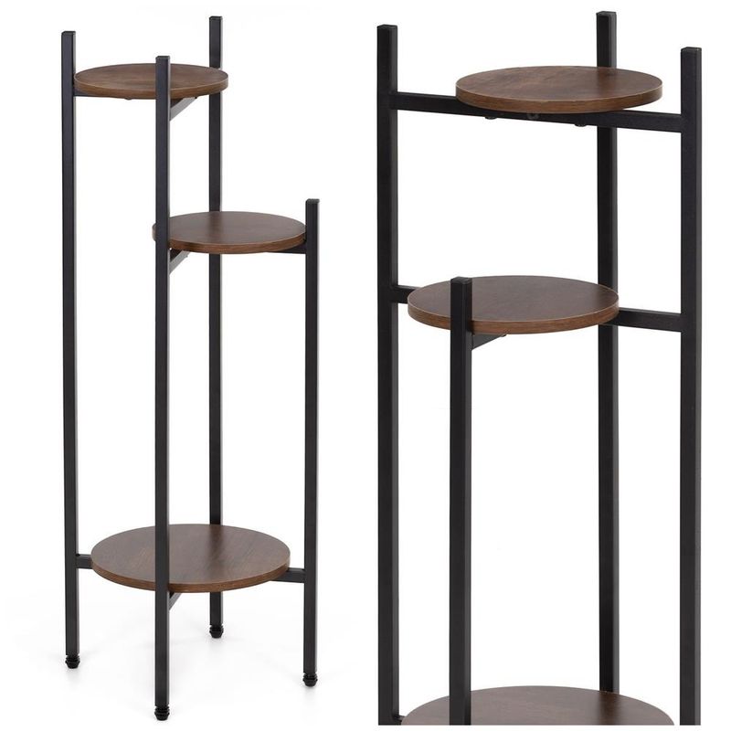 Casa si Gradina - Gradinarit si plante - Plante si ghivece - Ghivece si suporturi - Suport pentru flori, rotund cu 3 polite, structura metalica si MDF, 32x32x81 cm, negru - Infinity.ro