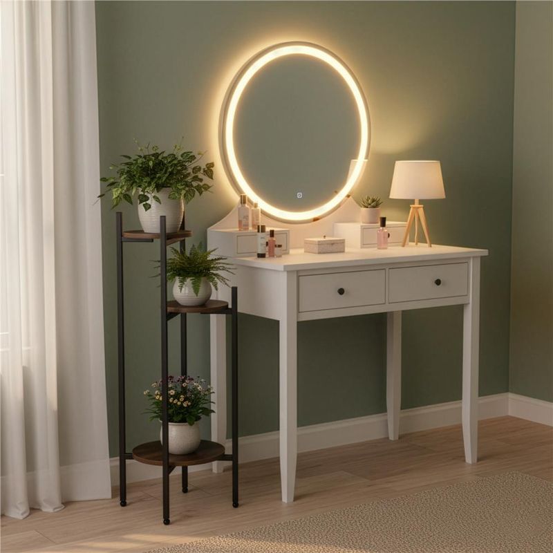 Casa si Gradina - Gradinarit si plante - Plante si ghivece - Ghivece si suporturi - Suport pentru flori, rotund cu 3 polite, structura metalica si MDF, 32x32x81 cm, negru - Infinity.ro