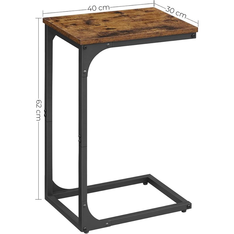Casa si Gradina - Mobilier - Mese si birouri - Masute de cafea - Masuta laterala C-shape pentru canapea sau pat, blat din PAL, cadru metalic, stil industrial, 40x30x62 cm, maro rustic - Infinity.ro