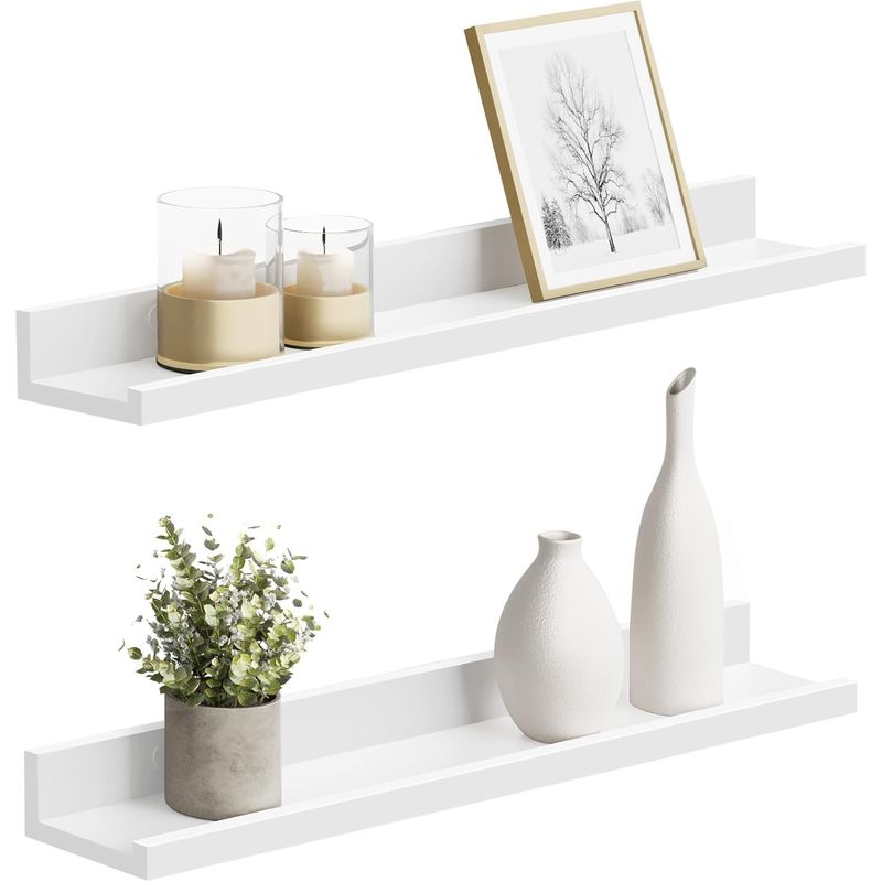Casa si Gradina - Mobilier - Biblioteci si rafturi - Rafturi - Set 2 rafturi plutitoare suspendate perete cu finisaj lucios, MDF, 60x10x5 cm, alb - Infinity.ro