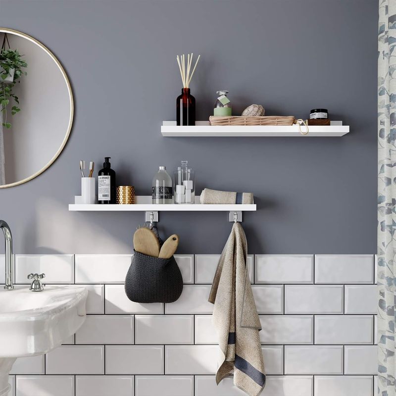 Casa si Gradina - Mobilier - Biblioteci si rafturi - Rafturi - Set 2 rafturi plutitoare suspendate perete cu finisaj lucios, MDF, 60x10x5 cm, alb - Infinity.ro