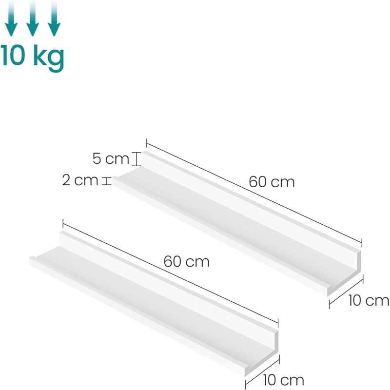 Casa si Gradina - Mobilier - Biblioteci si rafturi - Rafturi - Set 2 rafturi plutitoare suspendate perete cu finisaj lucios, MDF, 60x10x5 cm, alb - Infinity.ro