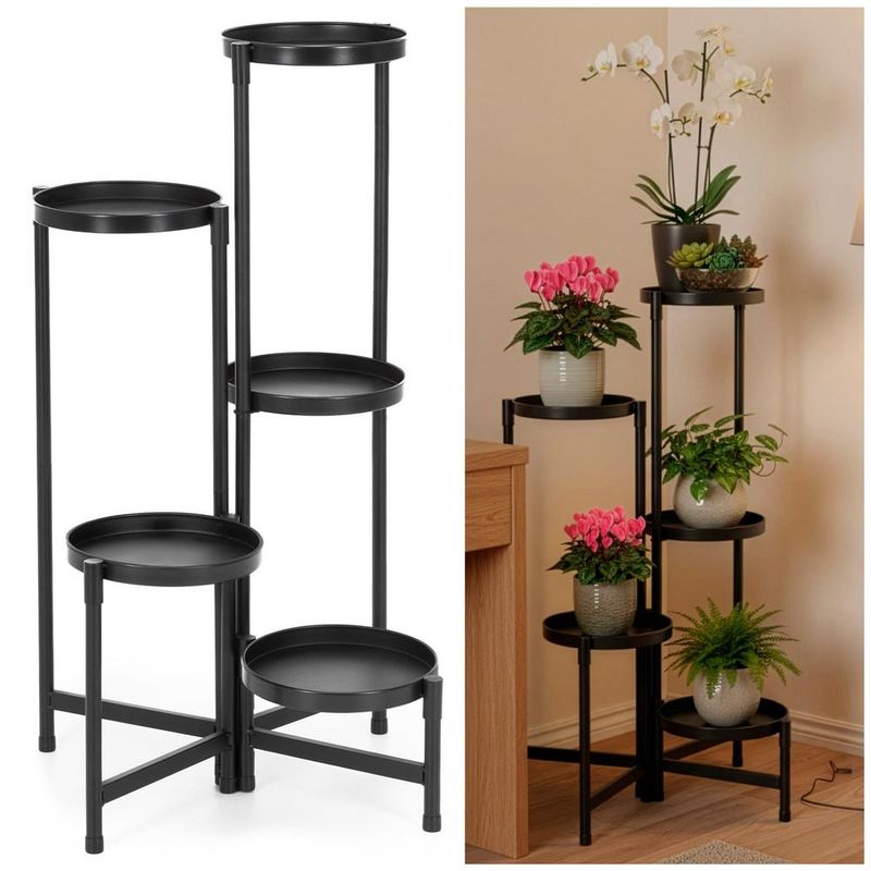 Casa si Gradina - Gradinarit si plante - Plante si ghivece - Ghivece si suporturi - Suport metalic pentru flori cu 5 niveluri, structura pliabila, 48x48x79 cm, negru - Infinity.ro