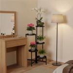 Casa si Gradina - Gradinarit si plante - Plante si ghivece - Ghivece si suporturi - Suport metalic pentru flori cu 5 niveluri, structura pliabila, 48x48x79 cm, negru - Infinity.ro