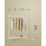 Casa si Gradina - Mobilier - Organizare si depozitare - Cuiere - Suport haine metalic cu roti si raft inferior, stil industrial, 103x41x155 cm, alb - Infinity.ro