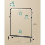 Casa si Gradina - Mobilier - Organizare si depozitare - Umerase si valeti - Suport haine metalic cu roti si raft inferior, stil industrial, 103x41x155 cm, negru - Infinity.ro