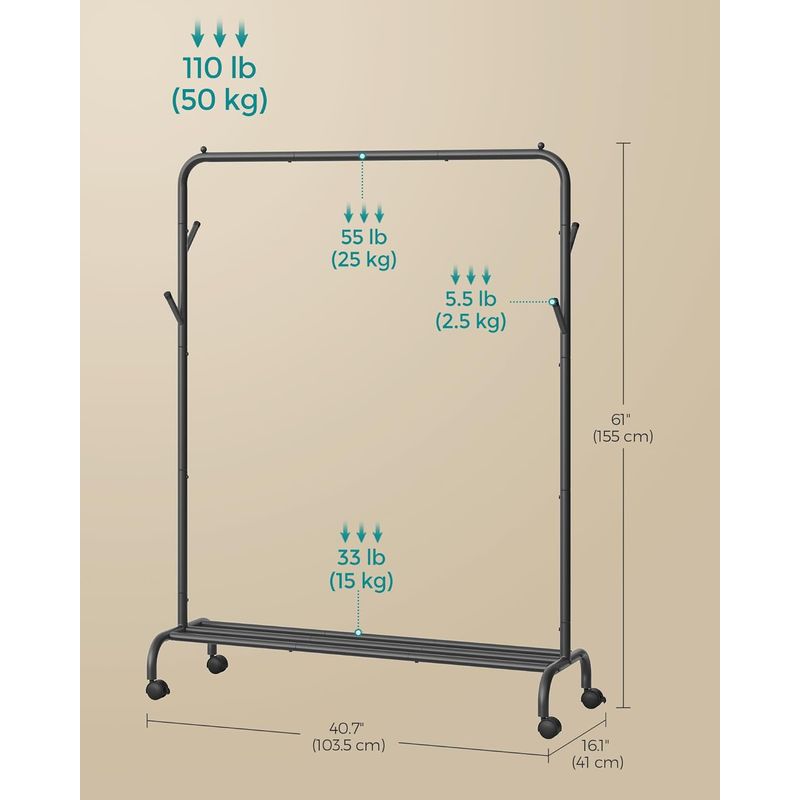 Casa si Gradina - Mobilier - Organizare si depozitare - Umerase si valeti - Suport haine metalic cu roti si raft inferior, stil industrial, 103x41x155 cm, negru - Infinity.ro