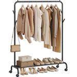 Casa si Gradina - Mobilier - Organizare si depozitare - Umerase si valeti - Suport haine metalic cu roti si raft inferior, stil industrial, 103x41x155 cm, negru - Infinity.ro
