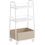 Casa si Gradina - Mobilier - Organizare si depozitare - Cutii depozitare - Carucior depozitare cu roti si cos textil, 3 niveluri, PAL si cadru metalic, alb si crem - Infinity.ro