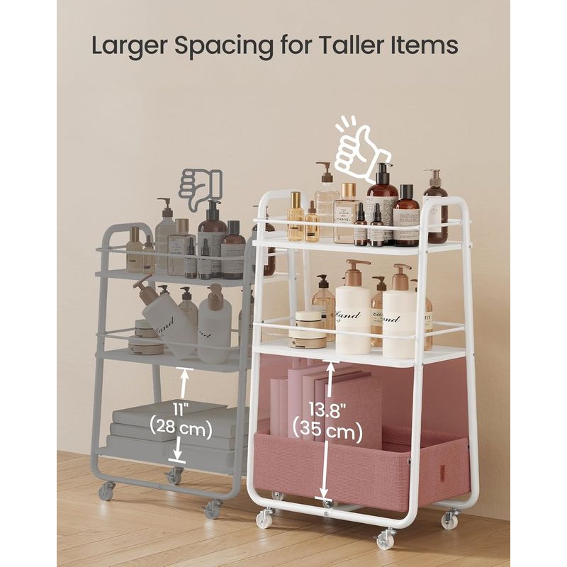 Casa si Gradina - Mobilier - Organizare si depozitare - Cutii depozitare - Carucior depozitare cu roti si cos textil, 3 niveluri, PAL si cadru metalic, alb si crem - Infinity.ro