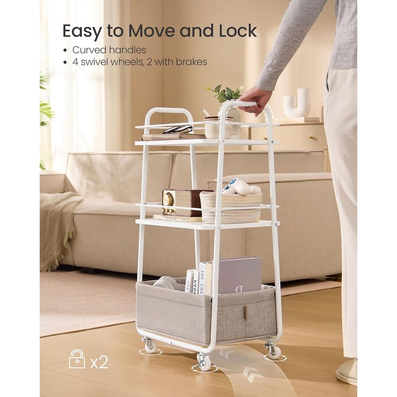 Casa si Gradina - Mobilier - Organizare si depozitare - Cutii depozitare - Carucior depozitare cu roti si cos textil, 3 niveluri, PAL si cadru metalic, alb si crem - Infinity.ro