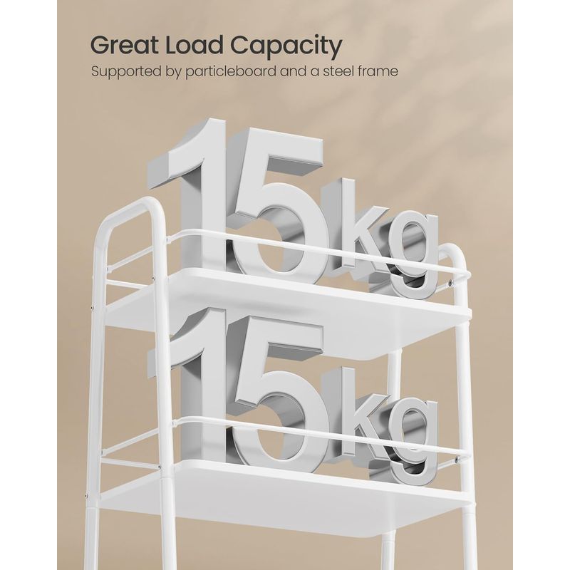 Casa si Gradina - Mobilier - Organizare si depozitare - Cutii depozitare - Carucior depozitare cu roti si cos textil, 3 niveluri, PAL si cadru metalic, alb si crem - Infinity.ro