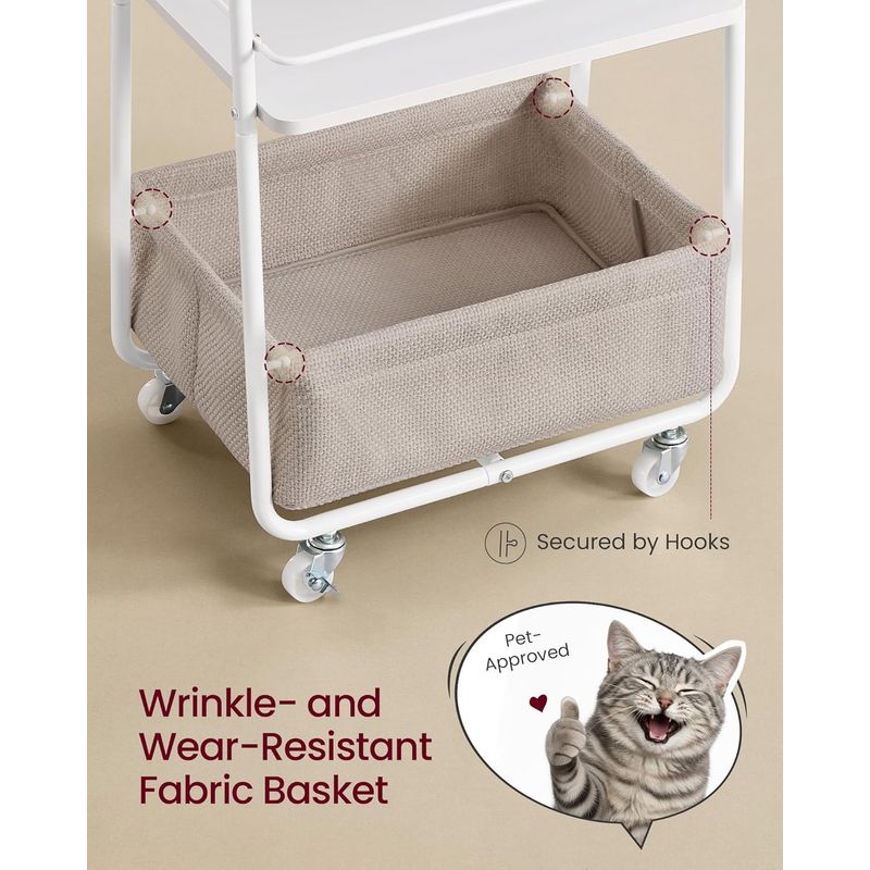 Casa si Gradina - Mobilier - Organizare si depozitare - Cutii depozitare - Carucior depozitare cu roti si cos textil, 3 niveluri, PAL si cadru metalic, alb si crem - Infinity.ro